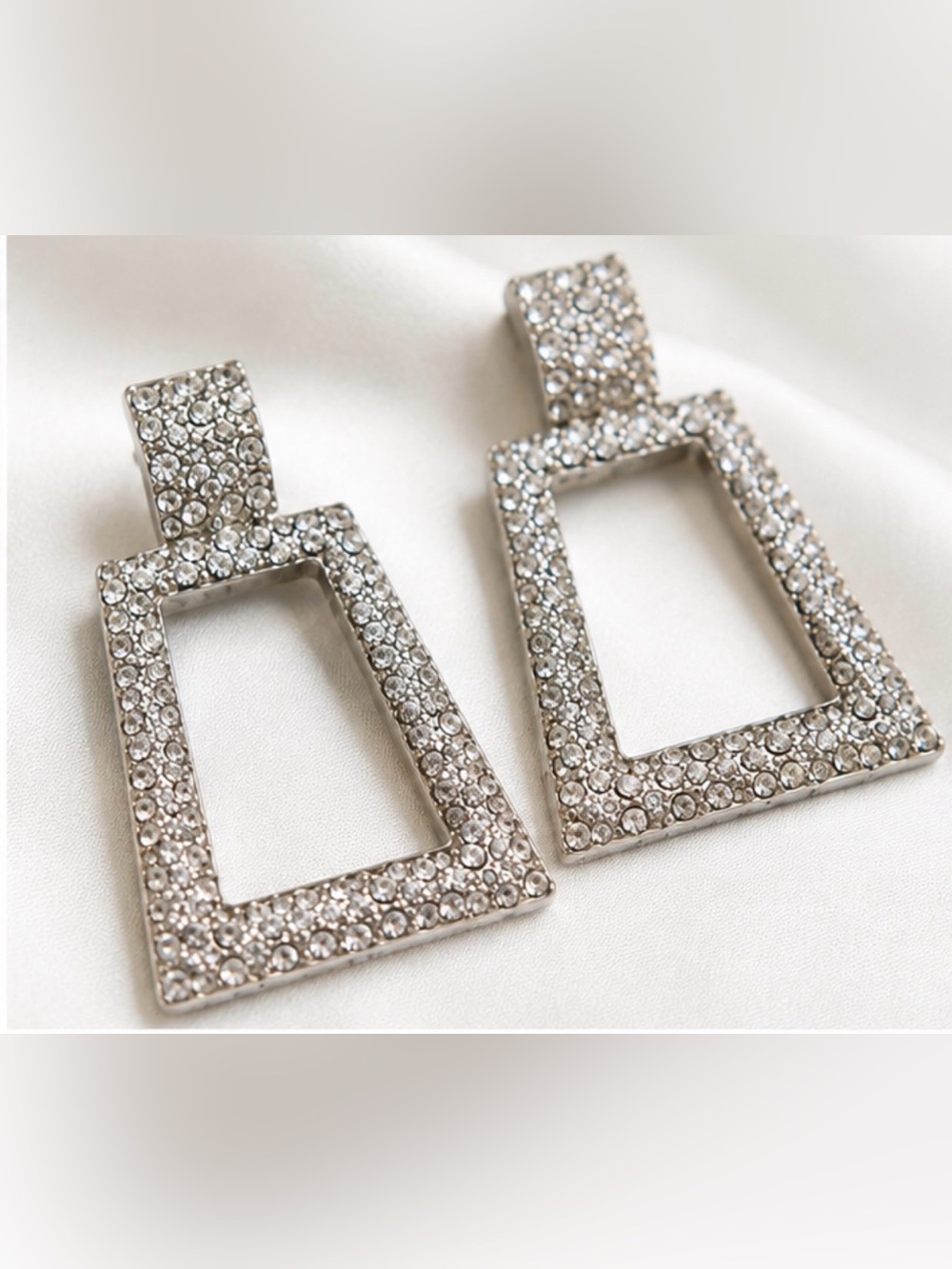 Crystal Pavé Square Drop Earrings - Silver